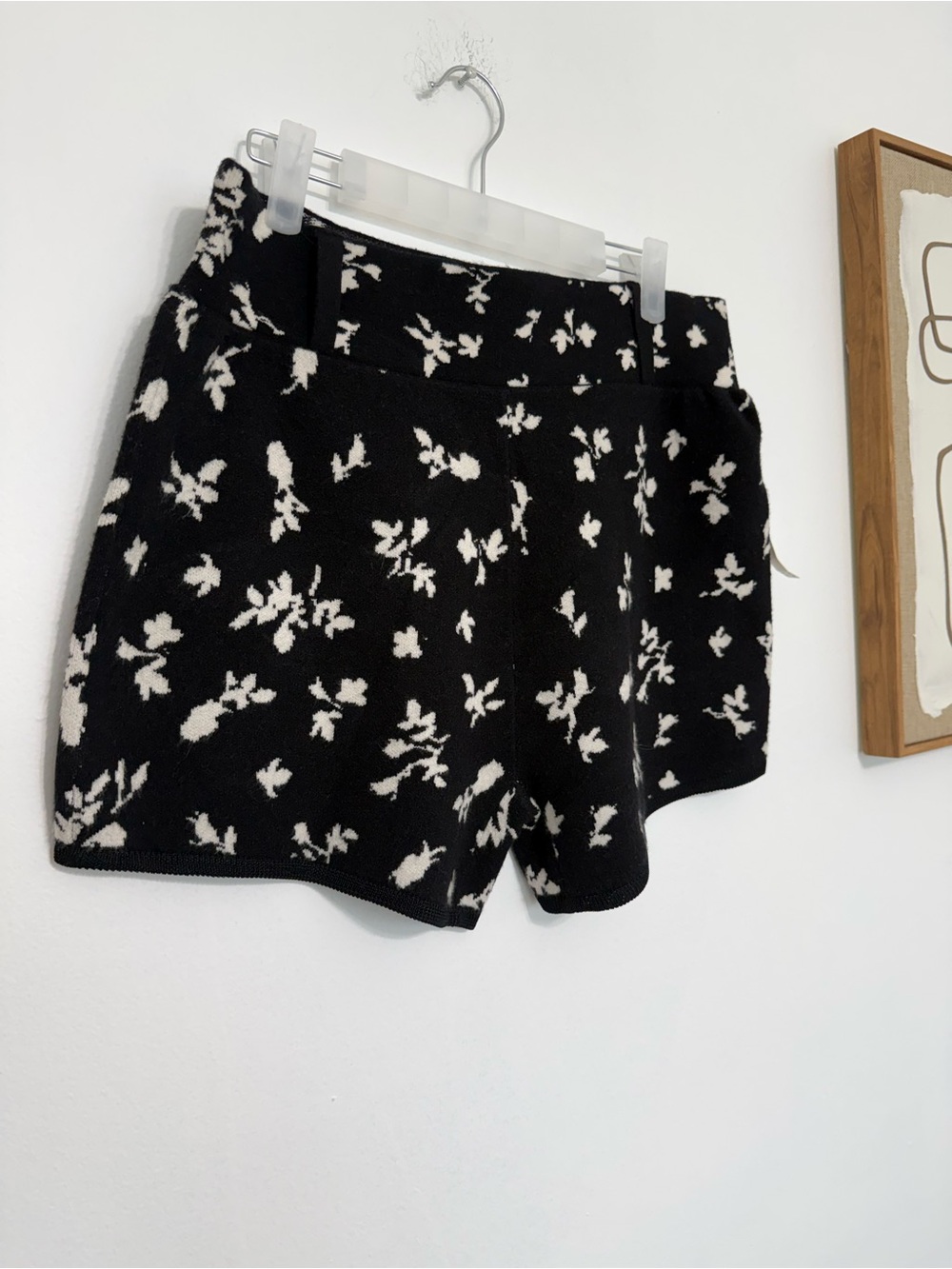 Maeve Black Knit High-Waist Floral Shorts